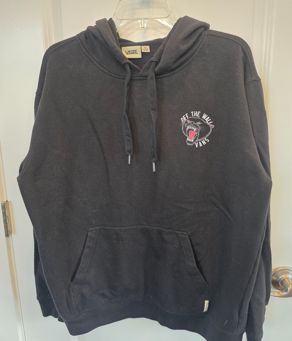 Vans Hoodie Streetwear Men's Large Black Off The Wall Panther Graphic Pullover